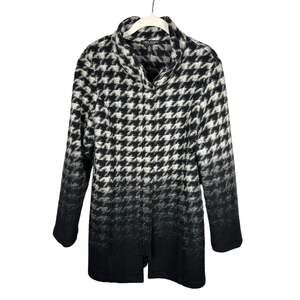 Linea Domani Black & White Checkered Houndstooth Ombré Wool Blend Coat Womens 10